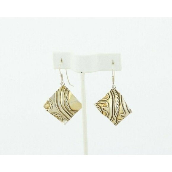 Gold over Sterling Silver Accents Modernist Abstract Dangle Drop Earrings - Picture 6 of 7